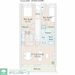 JR南武線 矢川駅 徒歩14分の賃貸マンション 2階2LDKの間取り