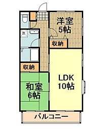 サンライズ西川 1階2LDKの間取り