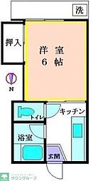京王高尾線 めじろ台駅 徒歩8分の賃貸アパート 1階1Kの間取り