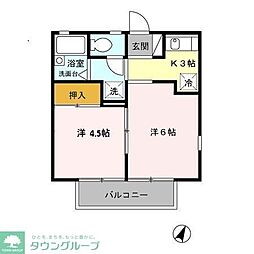 京王高尾線 めじろ台駅 徒歩14分の賃貸アパート 1階2Kの間取り