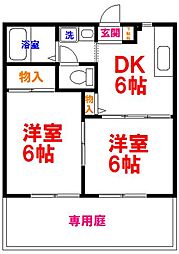 オリンピアＢ 1階2DKの間取り