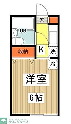 一秀ハイム 1階1Kの間取り