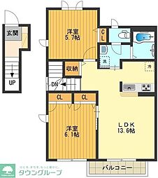 ボヌール 2階2LDKの間取り
