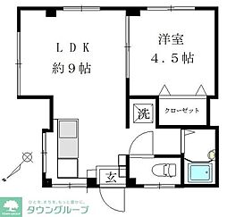 第2高木マンション 2階1LDKの間取り