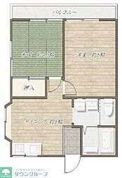 西武多摩湖線 武蔵大和駅 徒歩14分の賃貸アパート 2階2DKの間取り
