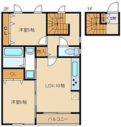 JR横浜線 八王子みなみ野駅 徒歩12分の賃貸アパート 2階2LDKの間取り