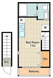 京王線 京王八王子駅 徒歩13分の賃貸アパート 2階ワンルームの間取り