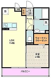 カメリア殿ヶ谷 3階1LDKの間取り
