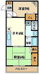 タウンコート道場（みちば） 1階2DKの間取り