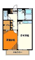 京王高尾線 めじろ台駅 徒歩14分の賃貸アパート 1階1LDKの間取り