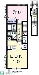 JR八高線 小宮駅 徒歩11分の賃貸アパート 2階1LDKの間取り