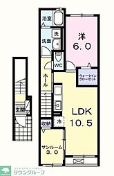 桔梗 2階1LDKの間取り