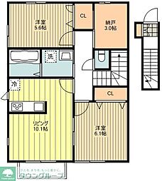 セレスティアル福生 2階2LDKの間取り