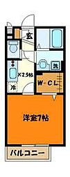 京王高尾線 めじろ台駅 バス8分 和田下車 徒歩1分の賃貸アパート 2階1Kの間取り