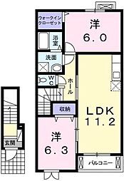 グリシーヌ 2階2LDKの間取り