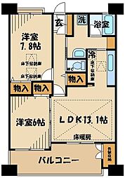 らくりーぶ21万願寺 1階2LDKの間取り