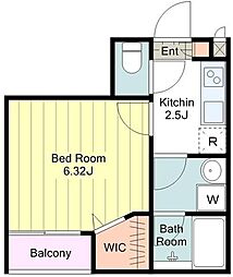 デュオメゾン八王子 2階1Kの間取り
