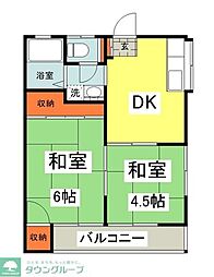 金子ハイツ 2階2DKの間取り