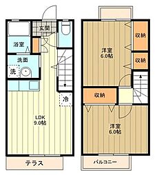 コート西砂 2LDKの間取り