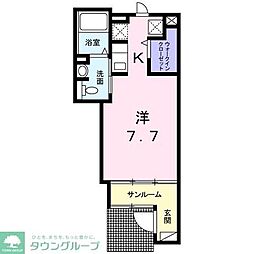 京王線 平山城址公園駅 徒歩3分の賃貸アパート 1階1Kの間取り
