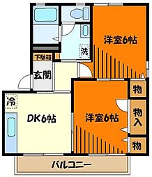 京王高尾線 京王片倉駅 徒歩14分の賃貸アパート 2階2DKの間取り