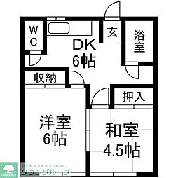 JR横浜線 片倉駅 徒歩6分の賃貸アパート 2階2DKの間取り