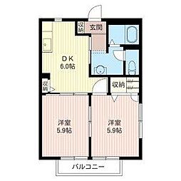 トワヴェール 1階2DKの間取り