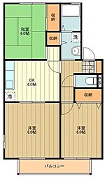 ヴェルドミ−ル 1階3DKの間取り