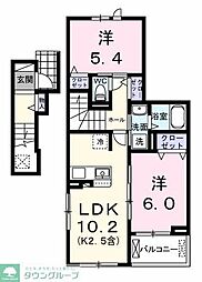 エール　アン 2階2LDKの間取り