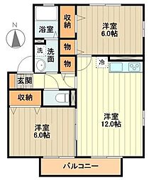 ヒラソル 1階2LDKの間取り