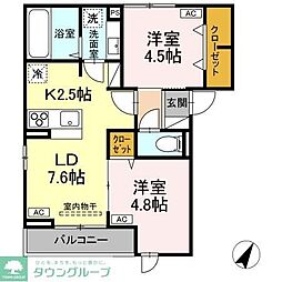 D-ROOM平山5丁目 3階2LDKの間取り