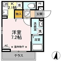 ルピナス堀之内 1階1Kの間取り