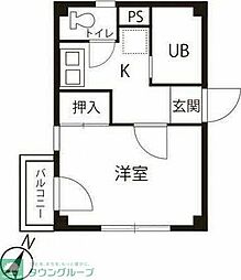 プライマ・フェイス 2階1Kの間取り