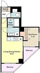 サットンアリビオ八王子 3階1LDKの間取り
