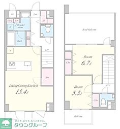 テアトル高尾 5階2LDKの間取り