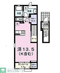 パフュームI 2階ワンルームの間取り