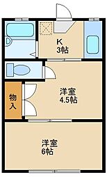 ユタカコーポ 2階2Kの間取り
