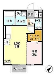 JR中央線 八王子駅 バス15分 中野北小下車 徒歩7分の賃貸アパート 2階1LDKの間取り