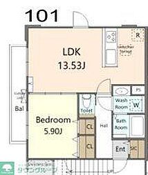 アゼリア 1階1LDKの間取り