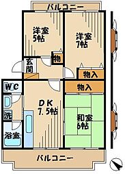 オークパレス高幡 3DKの間取図画像