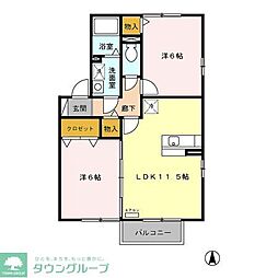 フレスカ 2階2LDKの間取り