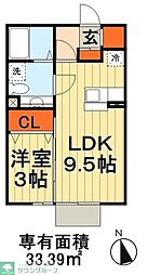 ノーベルパーク 15 2階1LDKの間取り