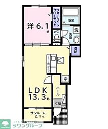 プレリュード 1階1LDKの間取り