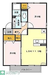 JR総武本線 都賀駅 徒歩14分の賃貸アパート 1階2LDKの間取り