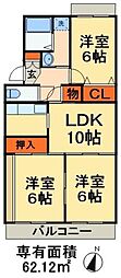 京成千原線 学園前駅 徒歩3分の賃貸マンション 2階3LDKの間取り