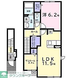 エアリーＢ 2階1LDKの間取り