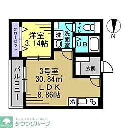AJ千葉寺003 2階1LDKの間取り