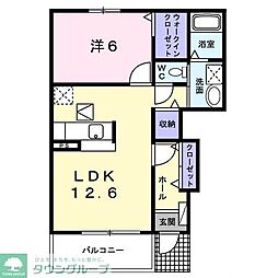 カルム・プロムナードII 1階1LDKの間取り