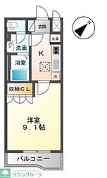 ウィングコート 2階1Kの間取り