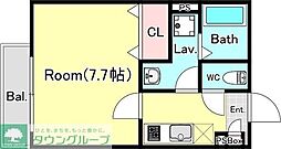 パシフィックコート 3階1Kの間取り